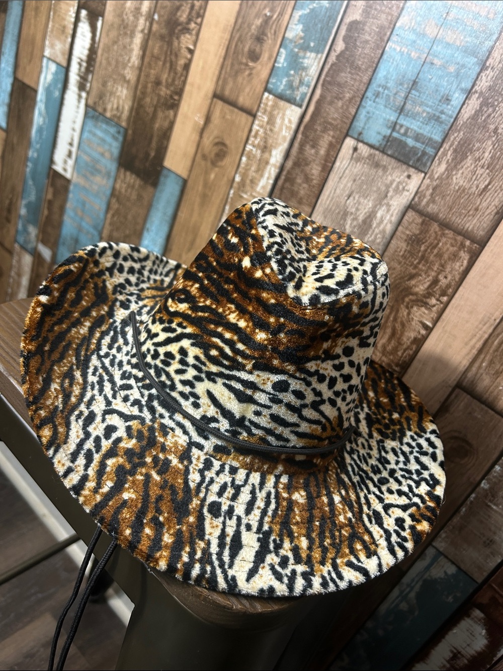Animal Print Wide-Brim Fedora Hat - Brown & Black